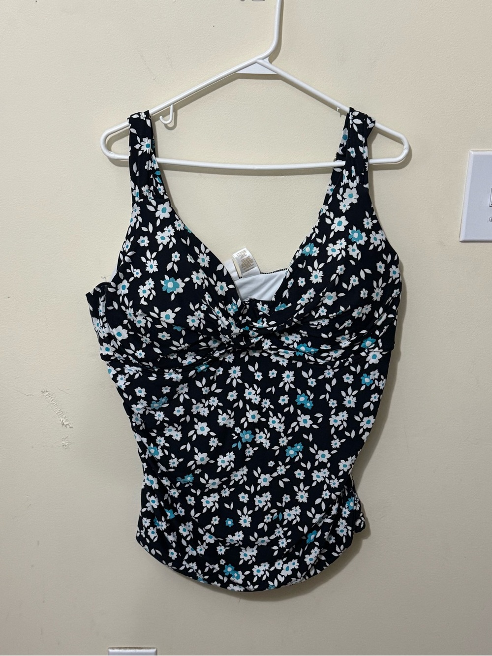 Anne Cole Black Floral Swim Camisole with White and Teal Flowers